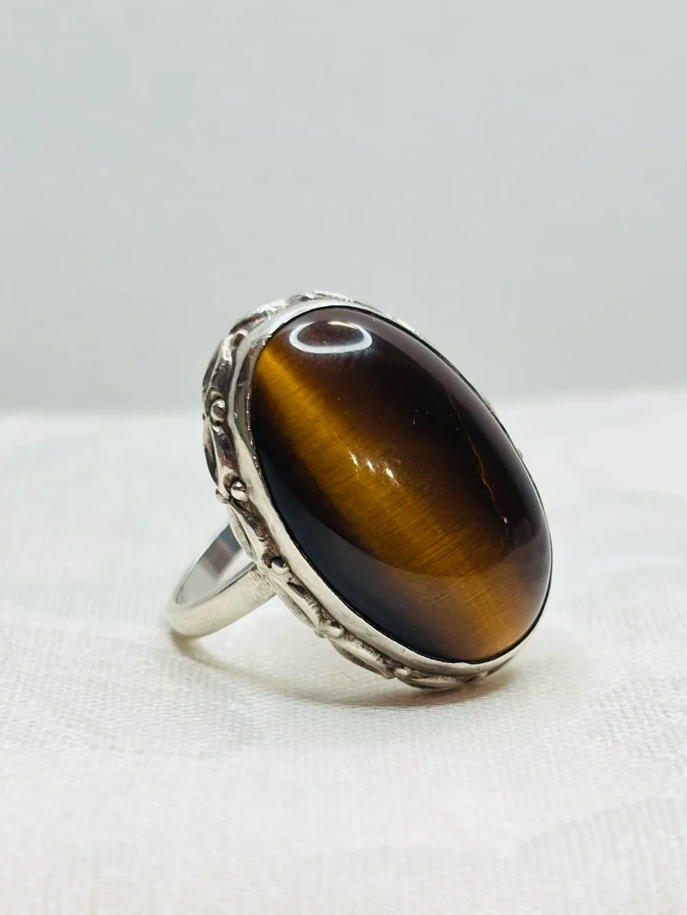 Tiger Eye Sterling Silver Ring Size 8.5